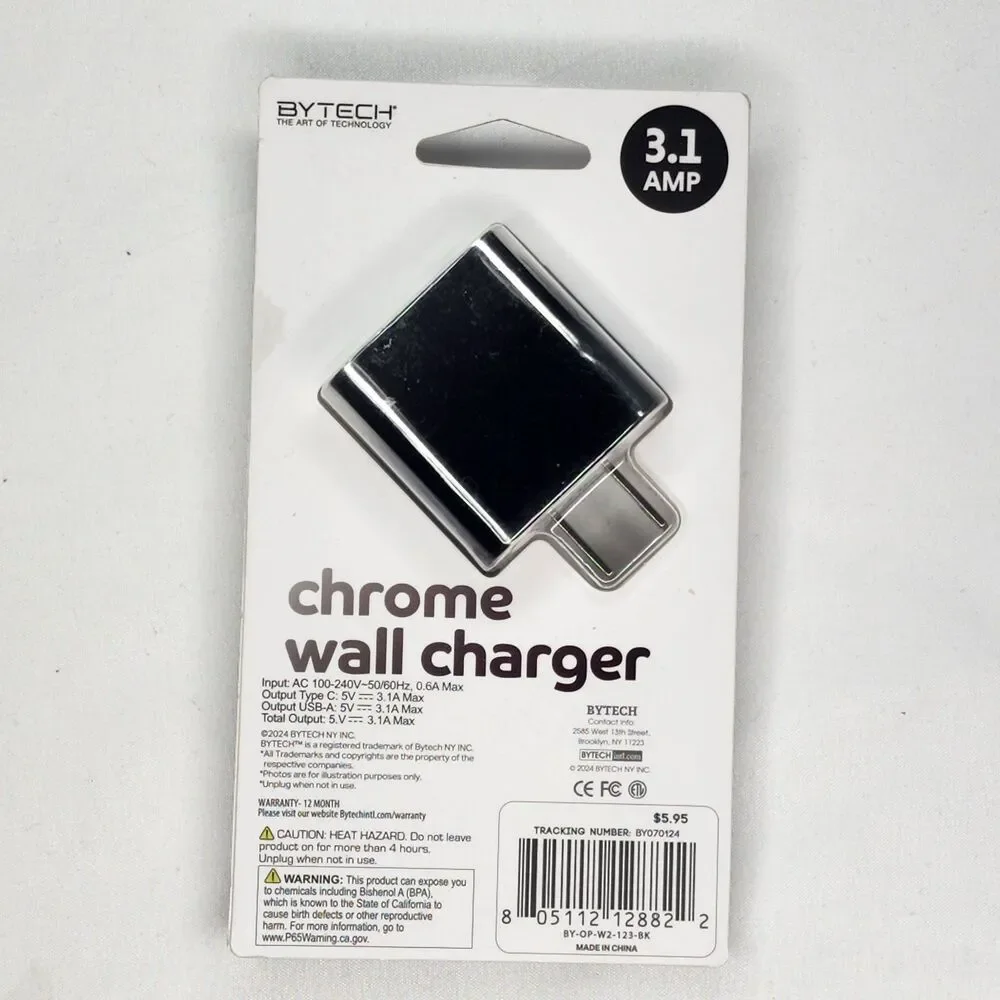 Chrome Wall Charger  USB-A And USB-C Port